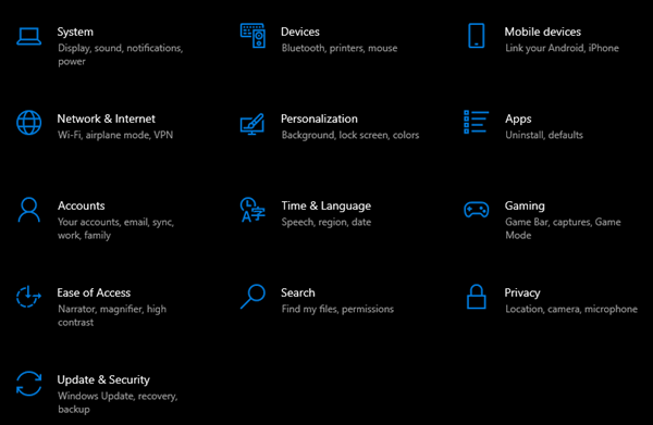 Windows 10 Network settings