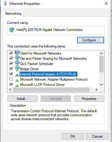 Windows 10 network properties