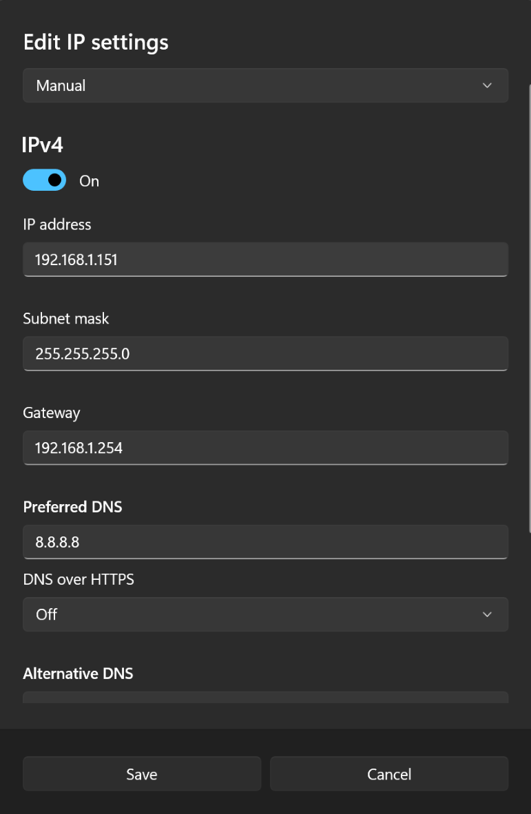 Windwos 11 ip settings